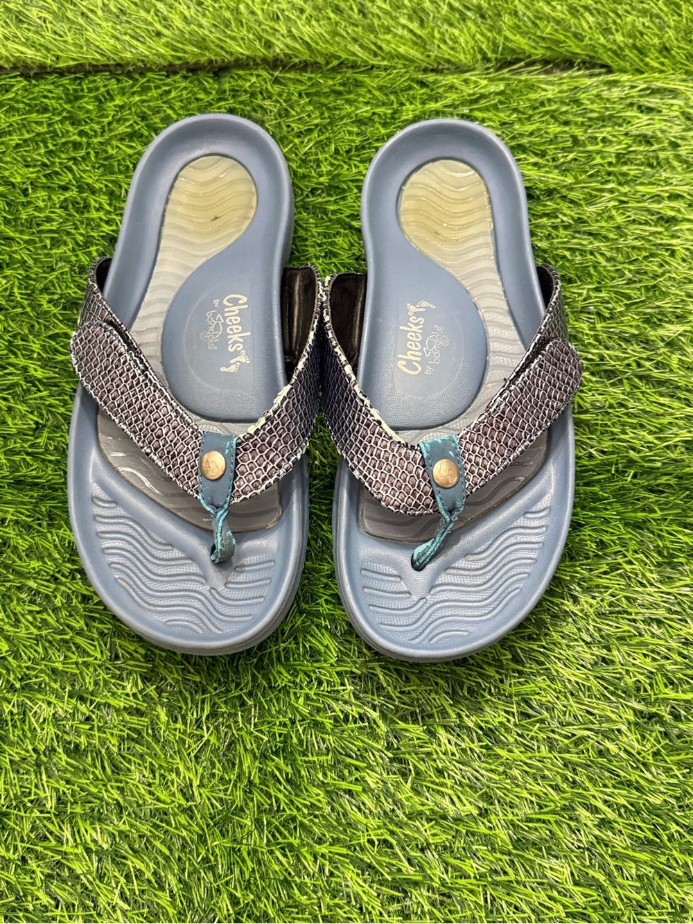 Tony Little Health Sandals Cheeks Faux Snake Skin Thong Flip Flop Bandals Blue 8 View 3